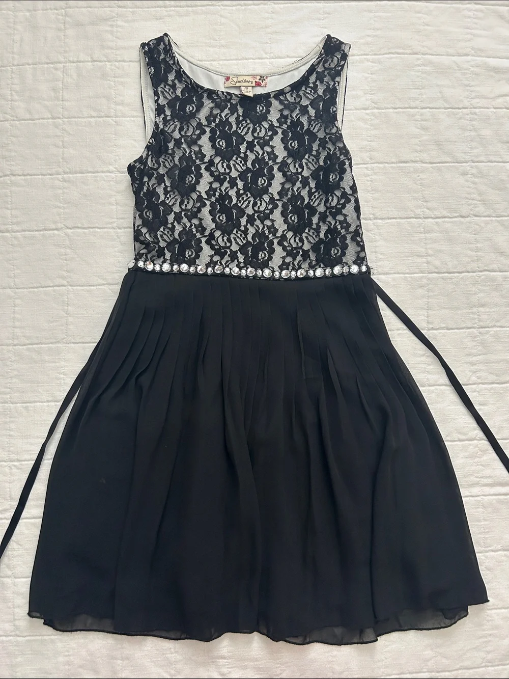 Speechless Black Lace Bodice Dress with Jeweled Waist